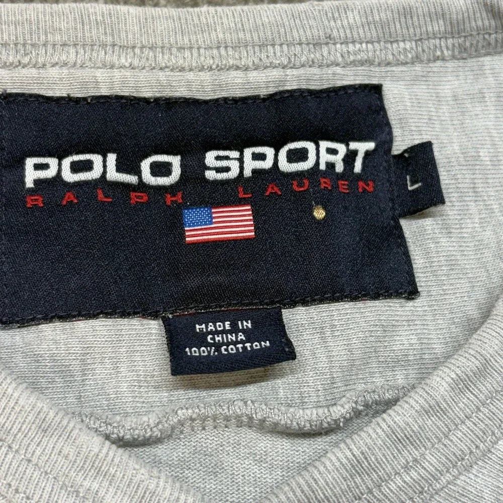 Vintage 90s Polo Sport Ralph Lauren P67 Crest Rugby Sweatshirt Men's L Grey Y2K